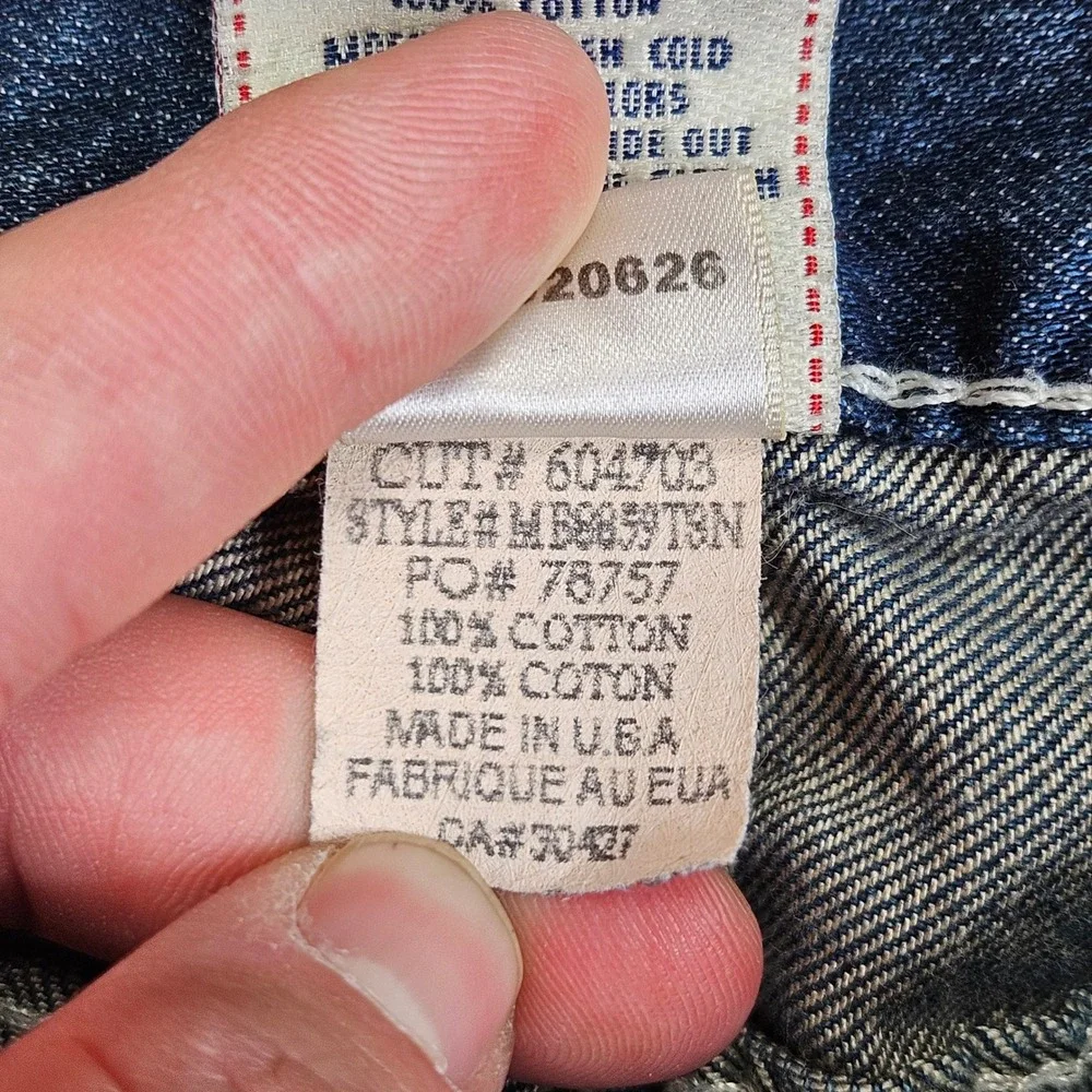 True Religion Ricky Jeans Mens 36x32 Blue Straight Leg Big T Stitch Made In USA
